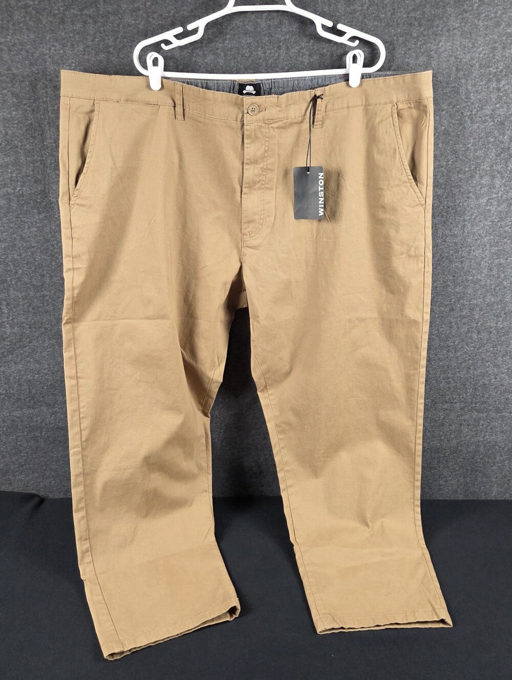Winston Big & Tall Khaki Chino Pants Mens 48x30 Brown Flat Front Cotton Stretch